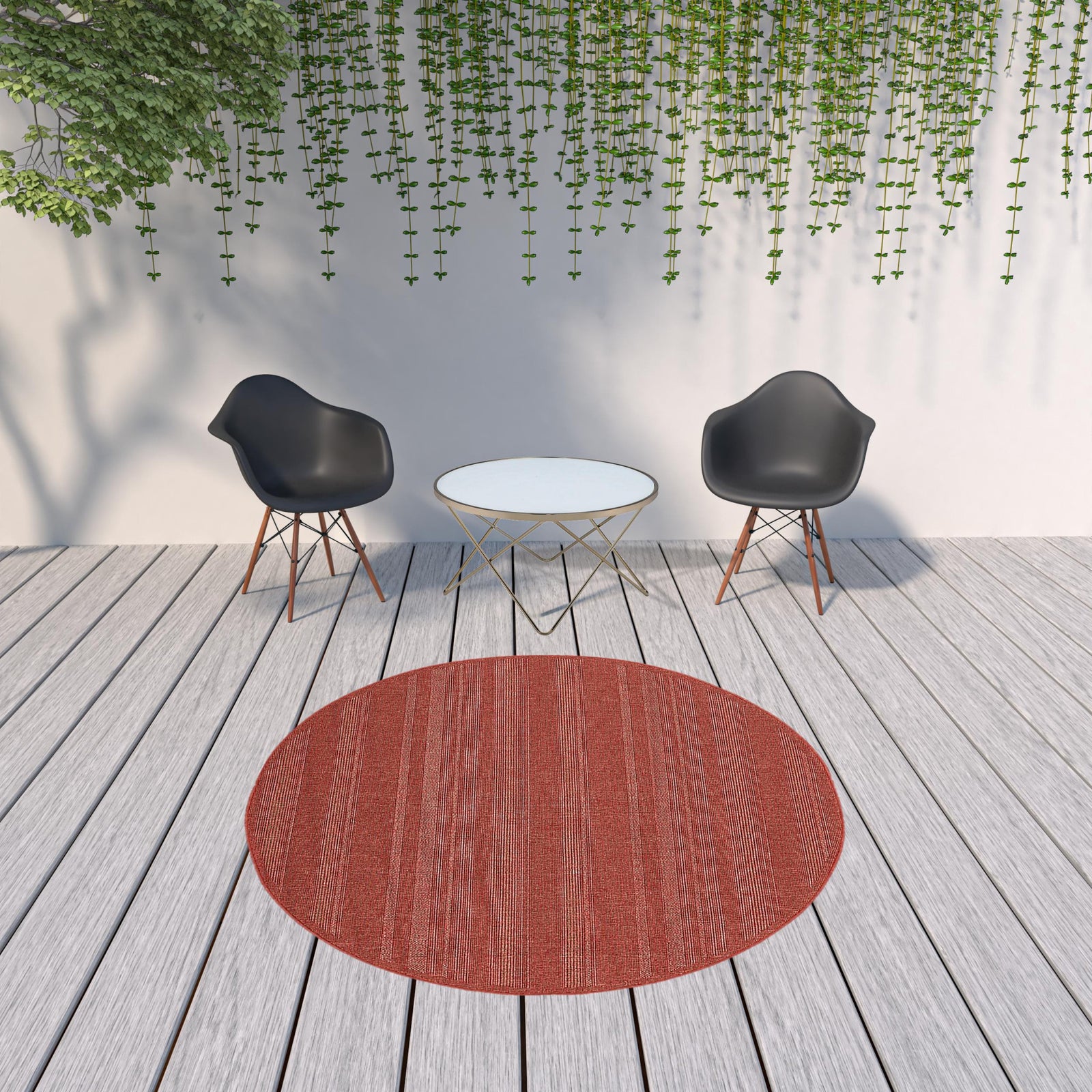 8' Red Round Stain Resistant Indoor Outdoor Area Rug