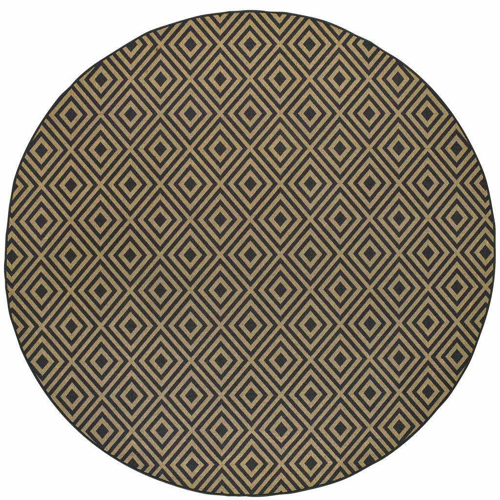 8' Round Black Round Geometric Stain Resistant Indoor Outdoor Area Rug