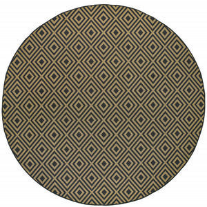 Round Black Round Geometric Stain Resistant Indoor Outdoor Area Rug 8'