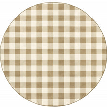 8' Round Tan Round Geometric Stain Resistant Indoor Outdoor Area Rug