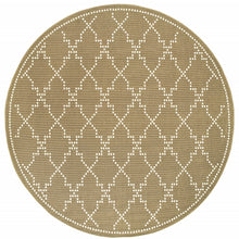 8' Tan Round Geometric Stain Resistant Indoor Outdoor Area Rug