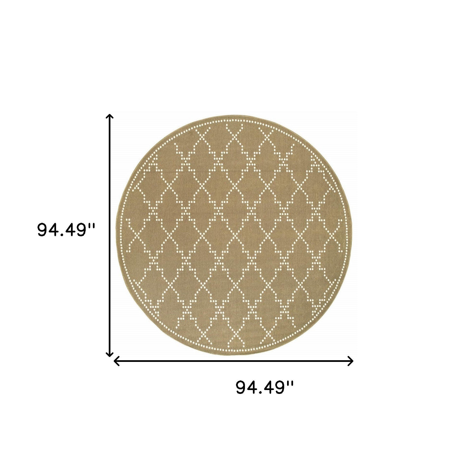 8' Tan Round Geometric Stain Resistant Indoor Outdoor Area Rug