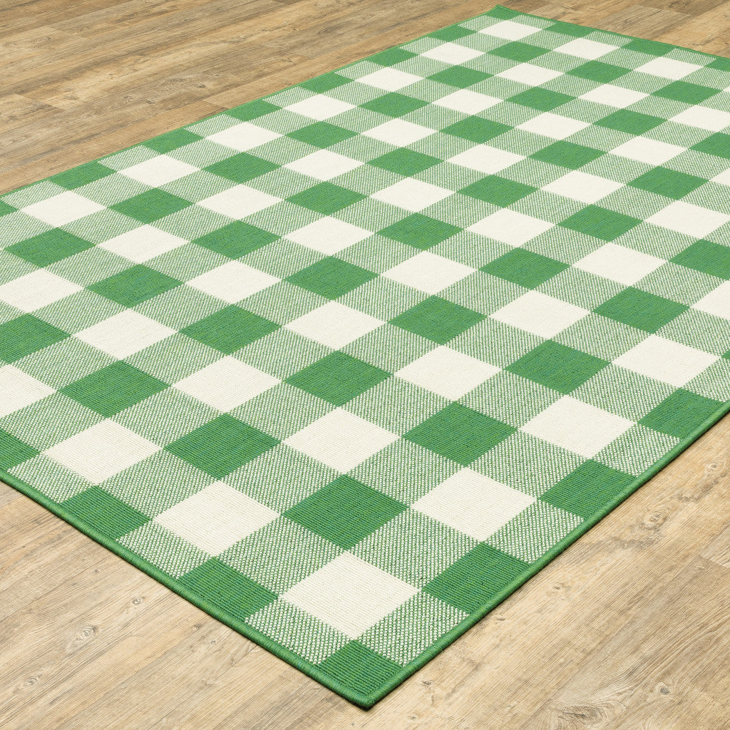 2' X 3' Green Geometric Stain Resistant Indoor Outdoor Area Rug