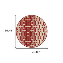 8' Red Round Geometric Stain Resistant Indoor Outdoor Area Rug