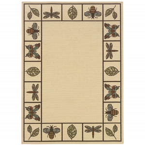 8' X 11' Ivory Abstract Stain Resistant Indoor Outdoor Area Rug