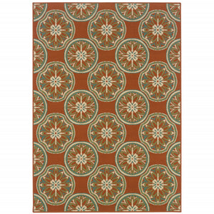 Rust Floral Stain Resistant Indoor Outdoor Area Rug - 6' x 9'