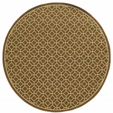 8' Round Brown Round Geometric Stain Resistant Indoor Outdoor Area Rug