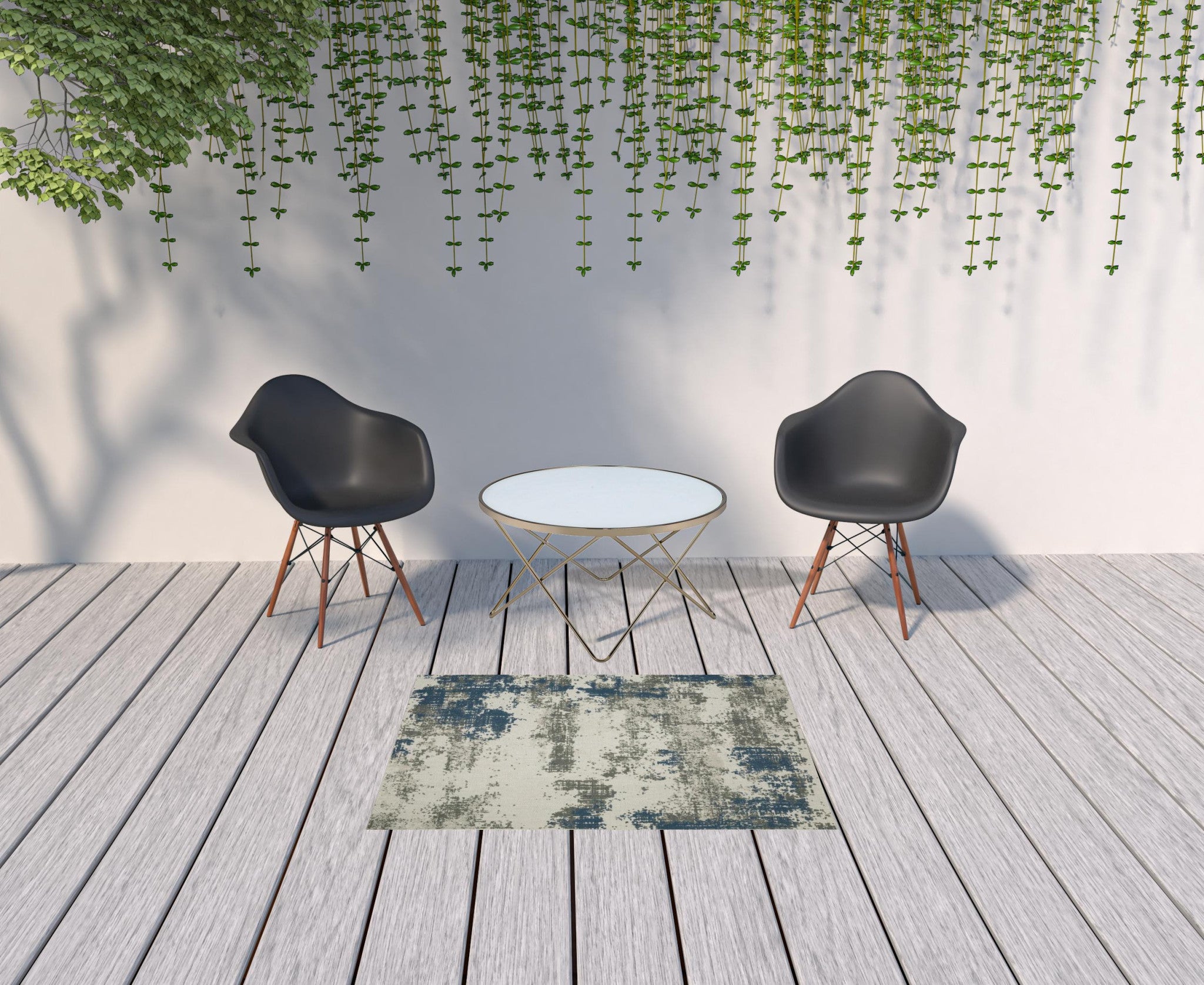 3' X 5' Beige Abstract Stain Resistant Indoor Outdoor Area Rug