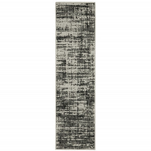 2' X 7' Black Abstract Stain Resistant Indoor Outdoor Area Rug