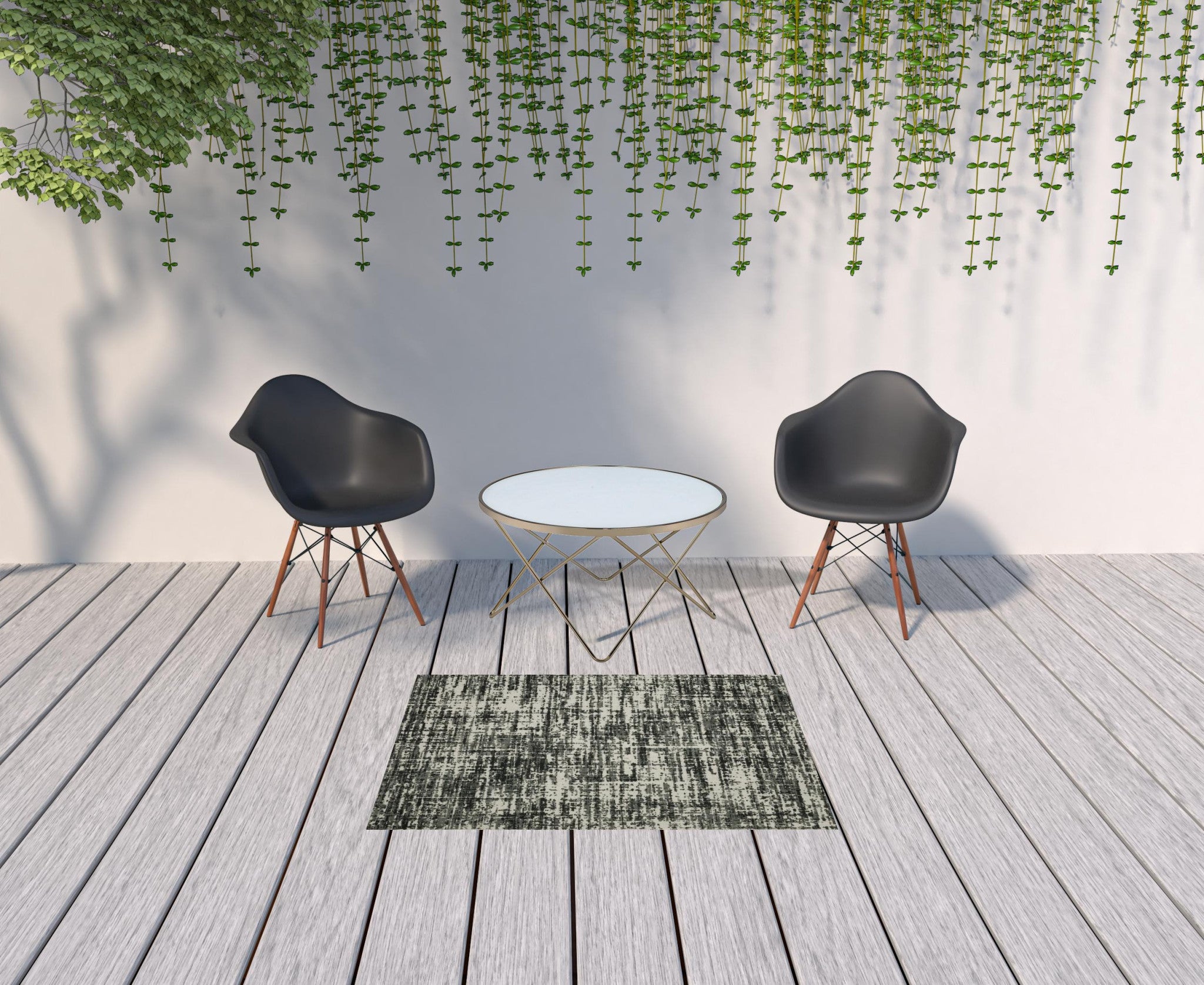3' X 5' Black Abstract Stain Resistant Indoor Outdoor Area Rug