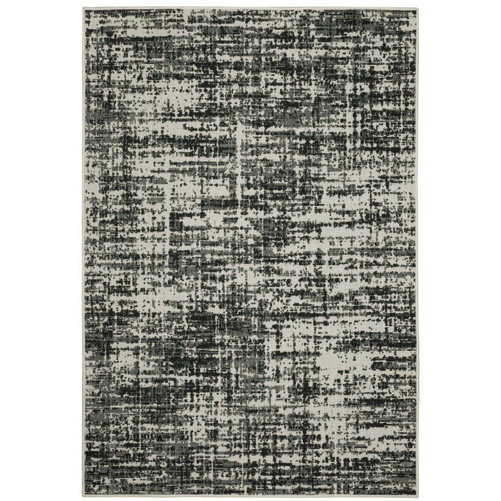 3' X 5' Black Abstract Stain Resistant Indoor Outdoor Area Rug