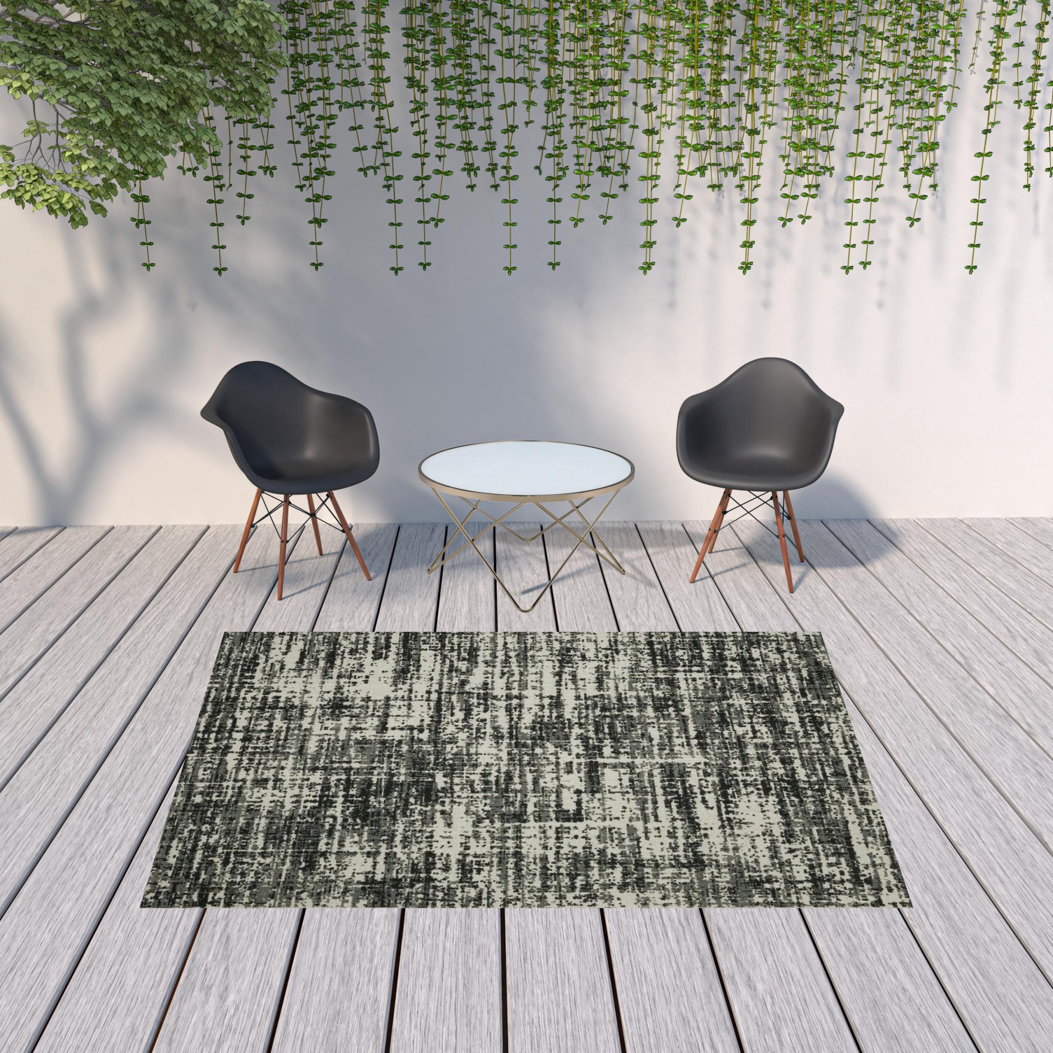 6' X 9' Black Abstract Stain Resistant Indoor Outdoor Area Rug