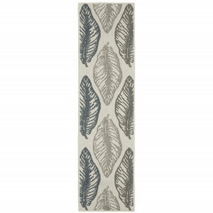 2' X 7' Beige Floral Stain Resistant Indoor Outdoor Area Rug