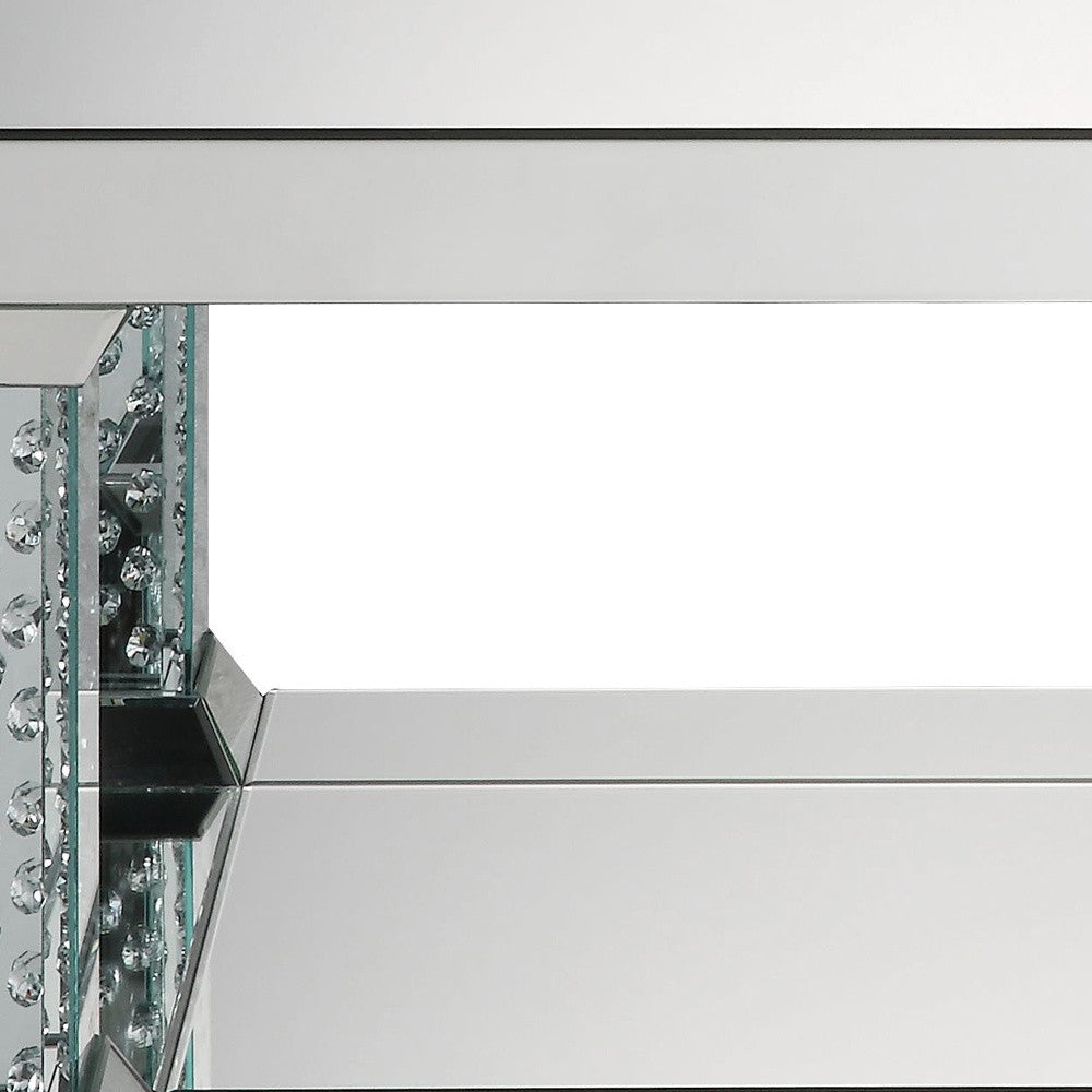 36" Mirrored Glass and Faux Crystal Bling Rectangular Coffee Table With Shelf