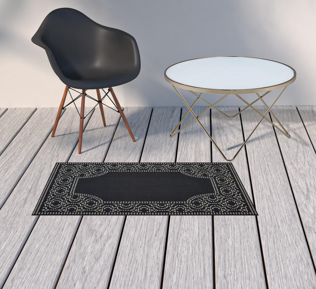 2' X 4' Black Stain Resistant Indoor Outdoor Area Rug