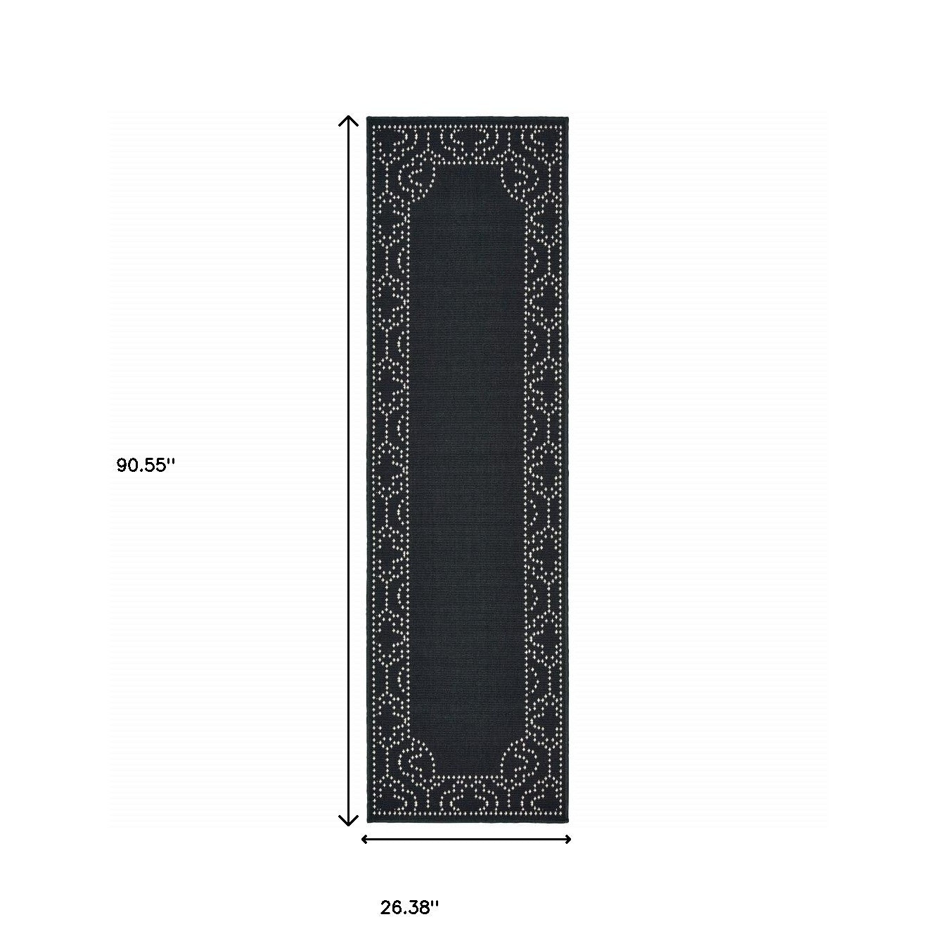 2' X 8' Black Stain Resistant Indoor Outdoor Area Rug