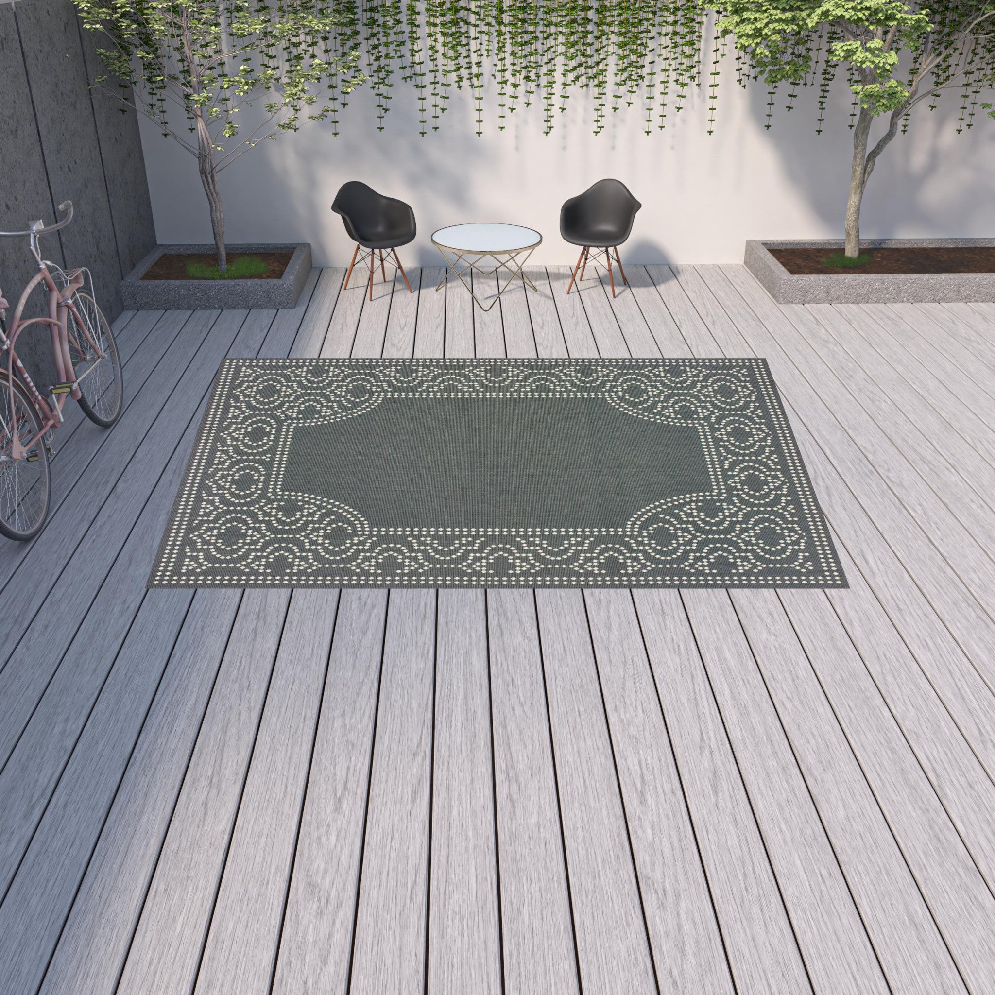9' X 13' Grey Stain Resistant Indoor Outdoor Area Rug