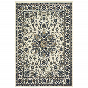3' X 5' Ivory Oriental Stain Resistant Indoor Outdoor Area Rug