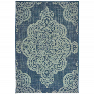 4' X 6' Navy Oriental Stain Resistant Indoor Outdoor Area Rug