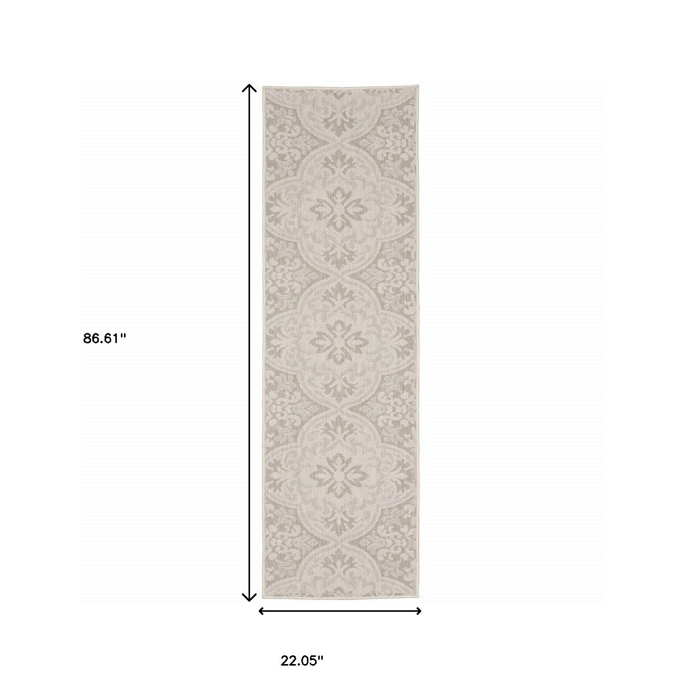 2' X 7' Ivory Floral Stain Resistant Indoor Outdoor Area Rug