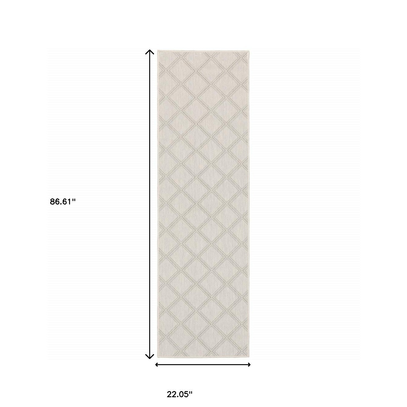 2' X 7' Ivory Geometric Stain Resistant Indoor Outdoor Area Rug