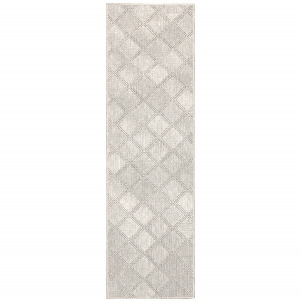 2' X 7' Ivory Geometric Stain Resistant Indoor Outdoor Area Rug