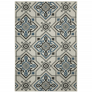 3' X 5' Beige Oriental Stain Resistant Indoor Outdoor Area Rug
