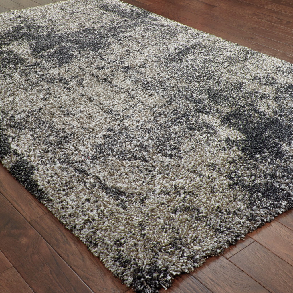 4' X 6' Charcoal Silver And Grey Abstract Shag Power Loom Stain Resistant Area Rug