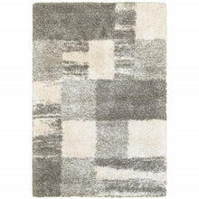 Grey Ivory And Silver Geometric Shag Power Loom Stain Resistant Area Rug - 8' x 11'