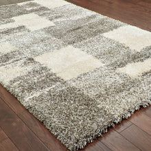 Grey Ivory And Silver Geometric Shag Power Loom Stain Resistant Area Rug - 8' x 11'