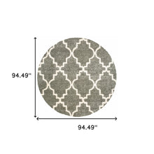 8' Grey Round Geometric Power Loom Stain Resistant Area Rug