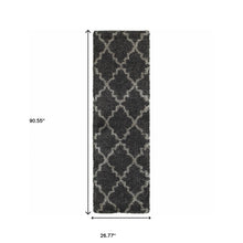 2' X 8' Charcoal And Grey Geometric Shag Power Loom Stain Resistant Runner Rug