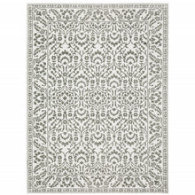5' X 8' Grey And White Floral Power Loom Stain Resistant Area Rug
