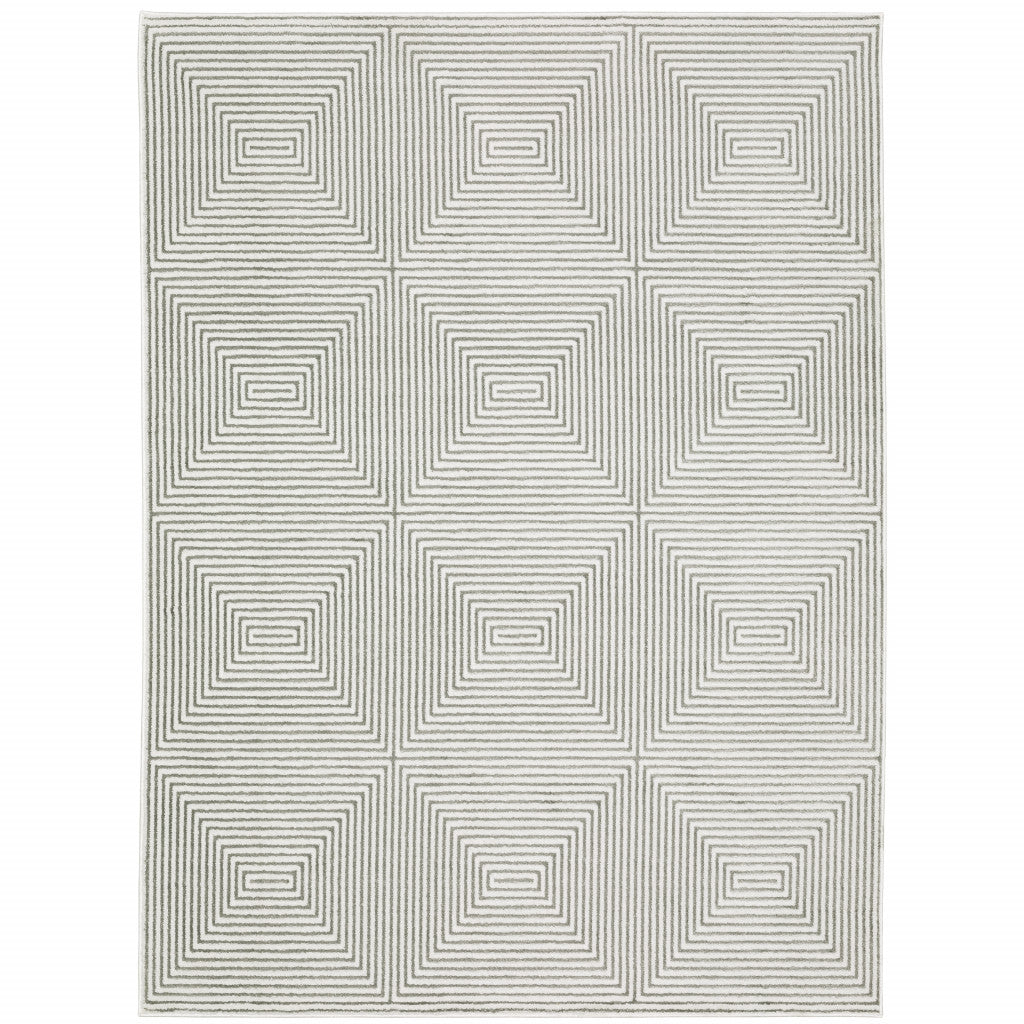 5' X 8' Grey And White Geometric Power Loom Stain Resistant Area Rug