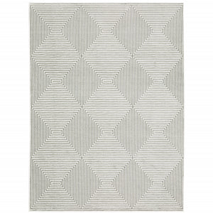 5' X 8' Grey And White Geometric Power Loom Stain Resistant Area Rug