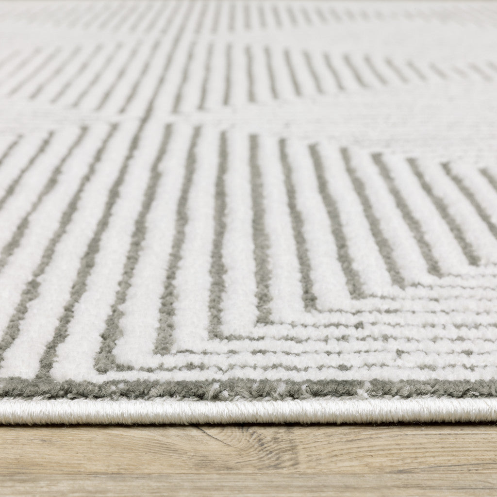 5' X 8' Grey And White Geometric Power Loom Stain Resistant Area Rug
