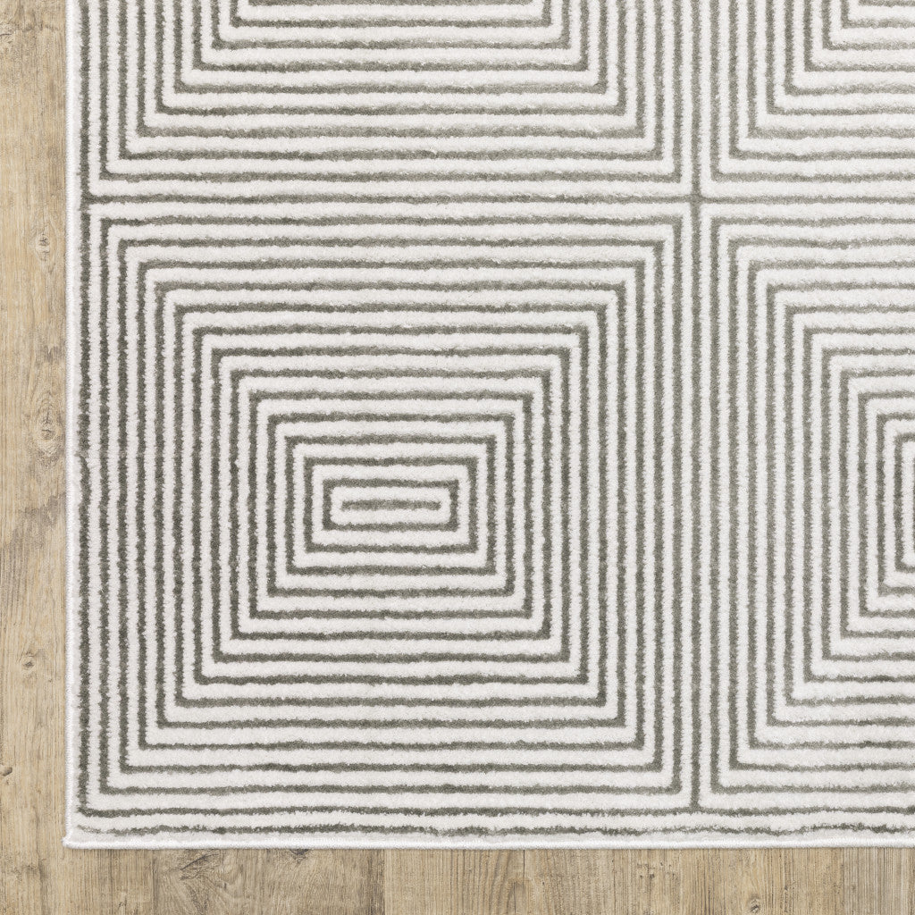 8' X 11' Grey And White Geometric Power Loom Stain Resistant Area Rug