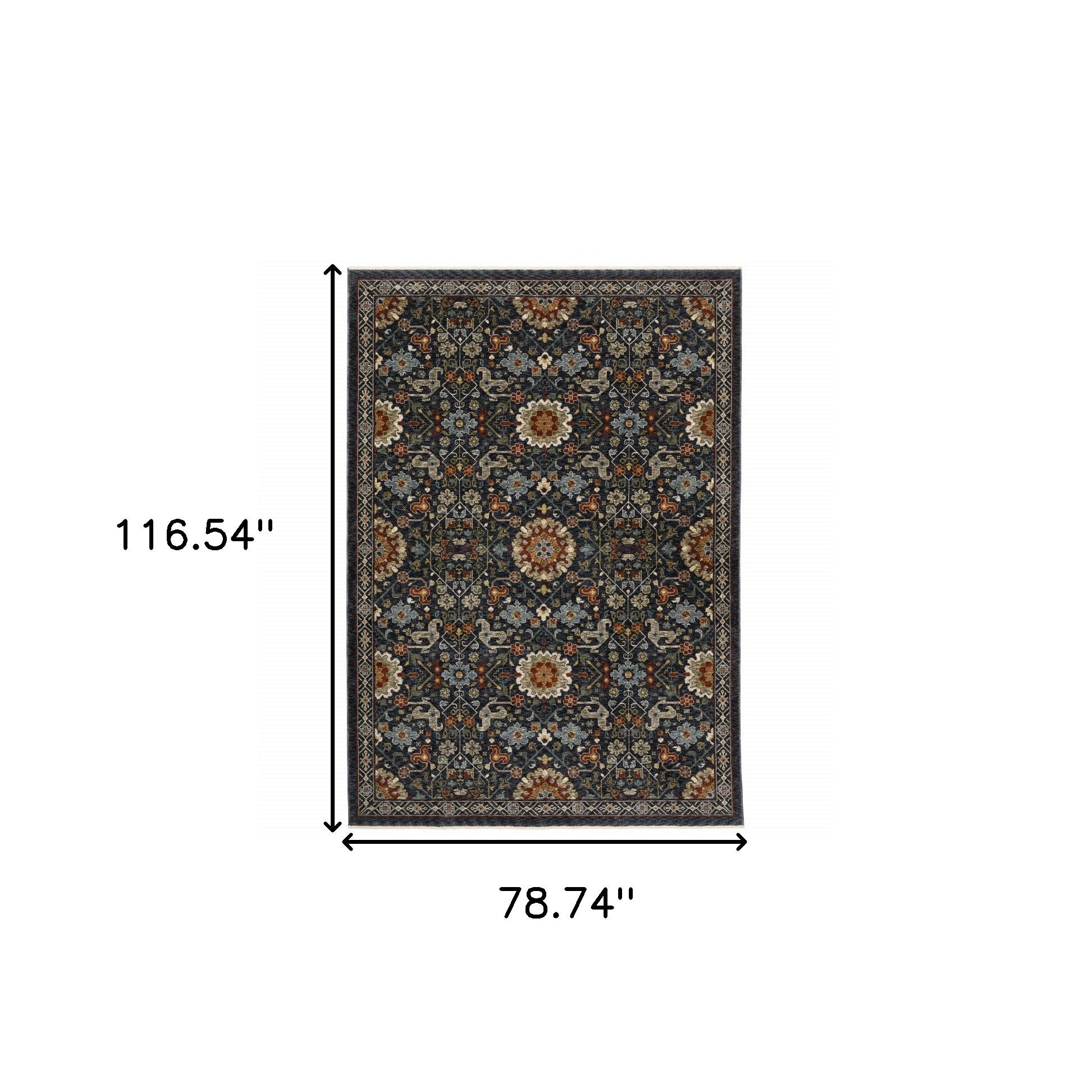 6' X 9' Blue Red Ivory And Gold Oriental Power Loom Stain Resistant Area Rug With Fringe