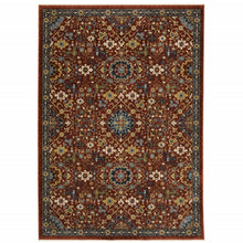 2' X 3' Red Blue Gold And Ivory Oriental Power Loom Stain Resistant Area Rug With Fringe