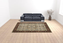 10' X 13' Ivory Red Green Grey Blue And Navy Oriental Power Loom Stain Resistant Area Rug With Fringe