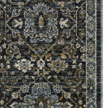 2' X 8' Blue Ivory Grey Gold Green And Brown Oriental Power Loom Stain Resistant Runner Rug With Fringe
