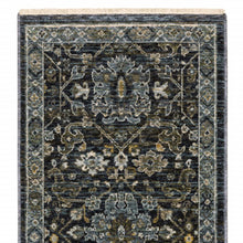 2' X 8' Blue Ivory Grey Gold Green And Brown Oriental Power Loom Stain Resistant Runner Rug With Fringe