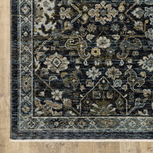 2' X 8' Blue Ivory Grey Gold Green And Brown Oriental Power Loom Stain Resistant Runner Rug With Fringe