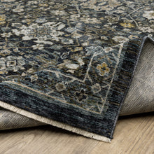 2' X 8' Blue Ivory Grey Gold Green And Brown Oriental Power Loom Stain Resistant Runner Rug With Fringe