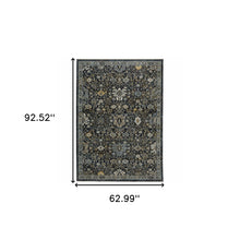 5' X 8' Blue Ivory Grey Gold Green And Brown Oriental Power Loom Stain Resistant Area Rug With Fringe