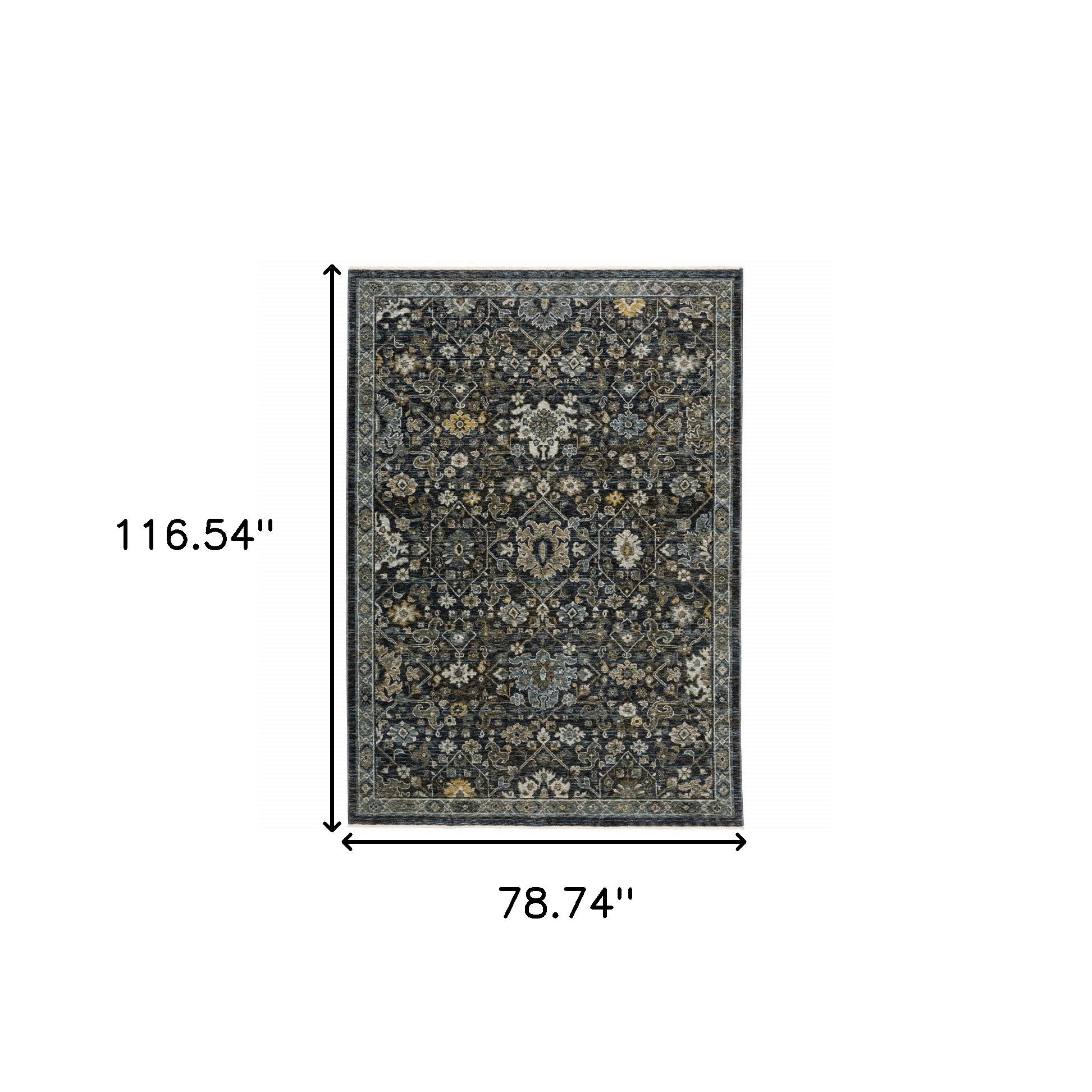 6' X 9' Blue Ivory Grey Gold Green And Brown Oriental Power Loom Stain Resistant Area Rug With Fringe
