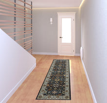 2' X 8' Blue Red Beige Yellow Grey Rust And Gold Oriental Power Loom Stain Resistant Runner Rug With Fringe