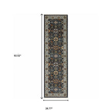 2' X 8' Blue Red Beige Yellow Grey Rust And Gold Oriental Power Loom Stain Resistant Runner Rug With Fringe