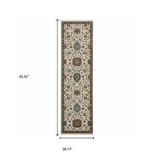 2' X 8' Beige Rust Red Blue Gold And Grey Oriental Power Loom Stain Resistant Runner Rug With Fringe