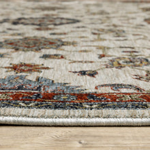 8' X 11' Beige Rust Red Blue Gold And Grey Oriental Power Loom Stain Resistant Area Rug With Fringe